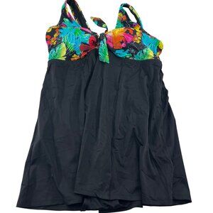 Swimsuits For All Womens Plus Size 18 Floral Top Black Swimdress